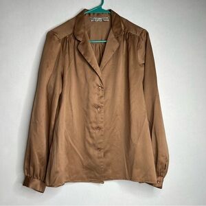 Evan Picone Button Down Up Shirt Blouse Sz 12 Vintage Gold‎ Workwear Business